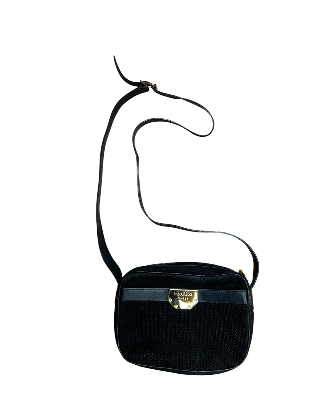 Nina Ricci Black Crossbody with Gold Plaque